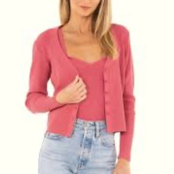 BB DAKOTA Madden fitted tank cardigan sweater set deep lipstick pink size small - Picture 3 of 14